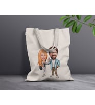 BK Gift Kişiye Özel Sevgililer Karikatürlü Kanvas Bez Çanta, Baskılı Omuz Çantası, Alışveriş Çantası, Plaj Çantası, Sevgiliye Hediye-1 (Model 1)