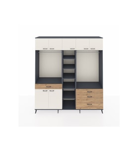Hyperion Dolap 11 Raflı 4 Çekmeceli 2 Askılı 220x44x243 Antrasit-Aytaşı/Çam