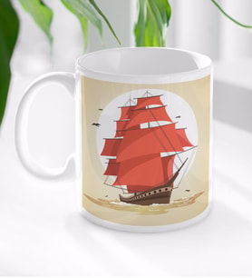 BK Gift Gemi Tasarımlı Beyaz Kupa Bardak-1