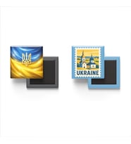Buzdolap Magnetleri - Ukrayna Bayrağı ve Kiev Posta Pulu Tema - 2'li Set Magneti