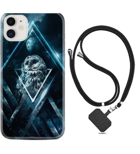 Apple iPhone 11 12 13 Mini Kılıf Boyun Askılı Silikon Old Owl 1649