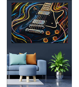 Geometrik Ve Renkli Gitar Sanatı Dekoratif Kanvas - Mdf Ahşap Tablo