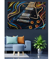 Geometrik Ve Renkli Gitar Sanatı Dekoratif Kanvas - Mdf Ahşap Tablo