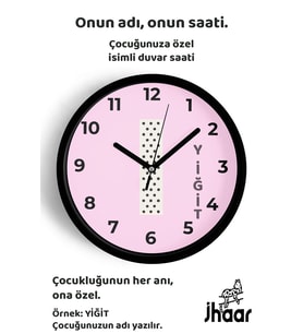 İsme Özel I Harfli Pembe Çocuk Odası Duvar Saati Orta Boy 30 cm Siyah Camlı Sessiz