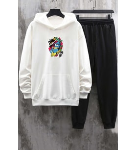 Unisex Crazy Banana Baskılı Eşofman Takımı (A.Beyaz)