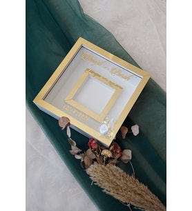 25x25 Cm Beyaz-Gold Fotoğraf Bölümlü! İsimsiz Ledli! Gül Saklama Kutusu