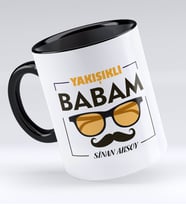 BK Gift Kişiye Özel Yakışıklı Babam Tasarımlı Siyah Kupa Bardak - Model 2