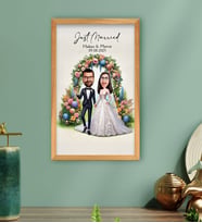 BK Gift Kişiye Özel Evleniyoruz Karikatürlü Ahşap Çerçeveli Tablo-1 40x25cm, Sevgililer Günü, Sevgiliye Hediye