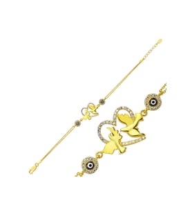 Gümüş Gold Kalpli Güvercin Kadın Bileklik CSR2181525