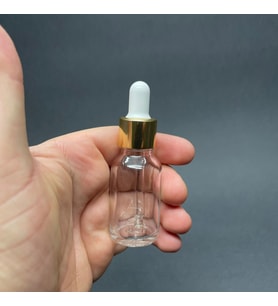 15Ml Şeffaf Cam Damlalıklı Şişe , Gold Metalik Kapak  ,  15 Cc Saydam Cam Damlalıklı Şişe x 6 Adet