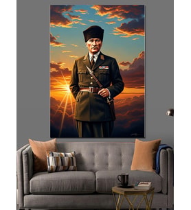 Kalpaklı Ve Üniformalı Atatürk Portresi Dekoratif Kanvas - Mdf Ahşap Tablo
