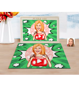 BK Gift Kişiye Özel Kadın Youtuber Karikatürlü 1000 Parça Profesyonel Puzzle-1