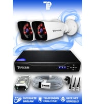 PICAM 2 Kameralı Kare 2 Dış Kamera Set HDD'siz Full HD Gece Görüşlü Güvenlik Kamerası Sistemi