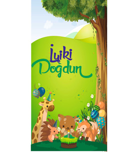 Safari Hayvan Doğum Günü Temalı İyi ki Doğdun Fotoğraf Panosu Branda 100x200