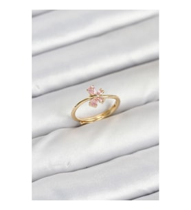 Mey İthalat® Pirinç Gold Renk Pembe Kelebek Kadın Yüzük