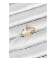 Mey İthalat® Pirinç Gold Renk Pembe Kelebek Kadın Yüzük