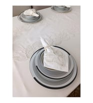 Eces Design Kelebek Ekru 12 Kişilik 26 Parça Fransız Dantelli Çeyizlik Yemek Masa Örtüsü Seti Runner Takımı