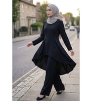Kadın Tesettür Asimetrik Tunik Pantolon Takım