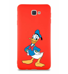 Samsung Galaxy J7 Prime 2 Soft Premier Kapak Donald Duck-C Tasarımlı Silikon Kılıf - Kırmızı (Şeffaf)