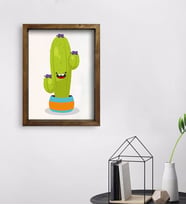 BK Gift Kaktüs Tasarımlı Doğal Masif Ahşap Çerçeveli Tablo 45x65cm-13