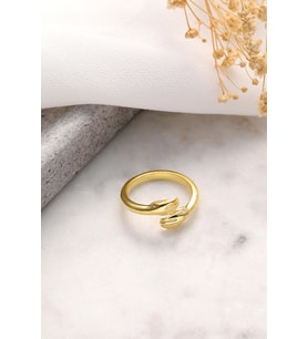 925 Ayar Gümüş Sarılan Eller Yüzük - Gold
