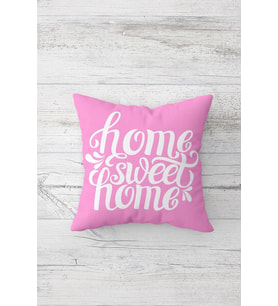 Pembe Home Sweet Home Çift Tarafı Baskılı Gizli Fermuarlı Yastık Kılıfı Kırlent Koltuk Yastık Kılıfı (Pembe-Beyaz)