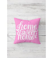 Pembe Home Sweet Home Çift Tarafı Baskılı Gizli Fermuarlı Yastık Kılıfı Kırlent Koltuk Yastık Kılıfı (Pembe-Beyaz)