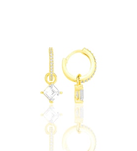 Gümüş altın yaldızlı baget kesim zirkon taşlı halka küpe SGTL12256GOLD