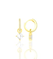 Gümüş altın yaldızlı baget kesim zirkon taşlı halka küpe SGTL12256GOLD
