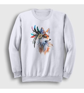 Presmono Unisex Beyaz Indian Kızılderili Fox Tilki Sweatshirt 367881tt