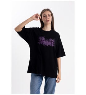 Unisex Mor Yosun electrot tshirt (Siyah)