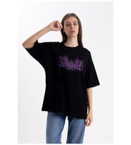 Unisex Mor Yosun electrot tshirt (Siyah)