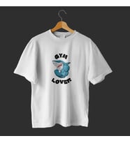 Blue Illustrated Shark Gym Lover T-Shirt (Beyaz)