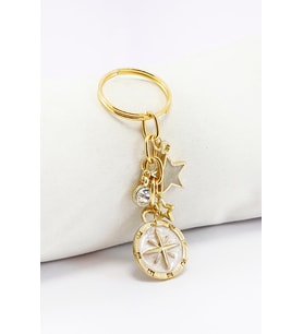 Gold Renkli Metal Kuzey Yıldızı Küçük Anahtarlık, Tek Taşlı Yıldızlı Minik Çanta Süsü