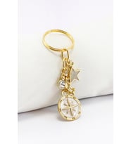 Gold Renkli Metal Kuzey Yıldızı Küçük Anahtarlık, Tek Taşlı Yıldızlı Minik Çanta Süsü