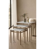 Açık Gri Mermer Desen Mebran MDF 3’lü Zigon Sehpa Takımı Bronz Ayak