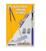 Teleskopik Mikrofiber Paspas Mop 360° Dönebilen Başlık, Çok Yüzeyli Temizlik