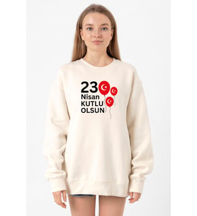 23 Nisan Balon Ekru Kadın 2ip Sweatshirt
