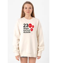 23 Nisan Balon Ekru Kadın 2ip Sweatshirt