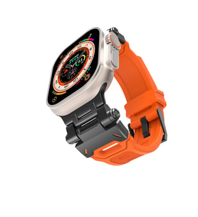 Apple Watch 7 45mm Uyumlu Kordon Metal Başlıklı Silikon Zore KRD-108 Kayış (Siyah - Turuncu)