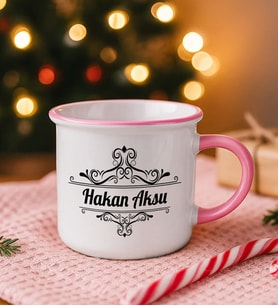 BK Gift Kişiye Özel İsimli Pembe Emaye Kupa Bardak -1, Arkadaşa Hediye, Sevgiliye Hediye