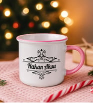 BK Gift Kişiye Özel İsimli Pembe Emaye Kupa Bardak -1, Arkadaşa Hediye, Sevgiliye Hediye