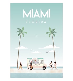 Miami Florida Seyahat Afişi Tablo Ahşap Poster Dekoratif
