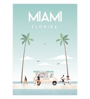 Miami Florida Seyahat Afişi Tablo Ahşap Poster Dekoratif