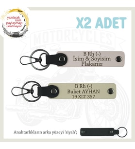 Hız Aşıkları İçin Özel İsim Plaka ve B Rh (-) Kan Grubu Yazılı Deri x2 Anahtarlık, Pudra-S Kahve-Syh (Çok Renkli)
