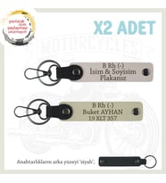 Hız Aşıkları İçin Özel İsim Plaka ve B Rh (-) Kan Grubu Yazılı Deri x2 Anahtarlık, Pudra-S Kahve-Syh (Çok Renkli)