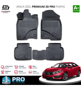 Honda Civic 3D Pro Havuzlu Paspas 2016-2021 A+ Kalite