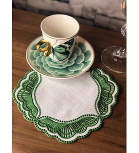 Majestik Yeşil Dalgalı Nakış Peçete – 2'li Set 15x15cm Premium Kokteyl Sunum Peçetesi