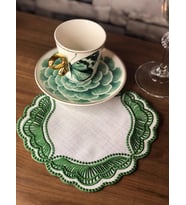 Majestik Yeşil Dalgalı Nakış Peçete – 2'li Set 15x15cm Premium Kokteyl Sunum Peçetesi
