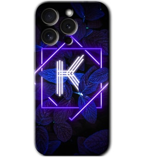 İphone 15 Pro Kılıf HD Desen Baskılı Kılıf - Dark Neon Yaprak K Harfi
